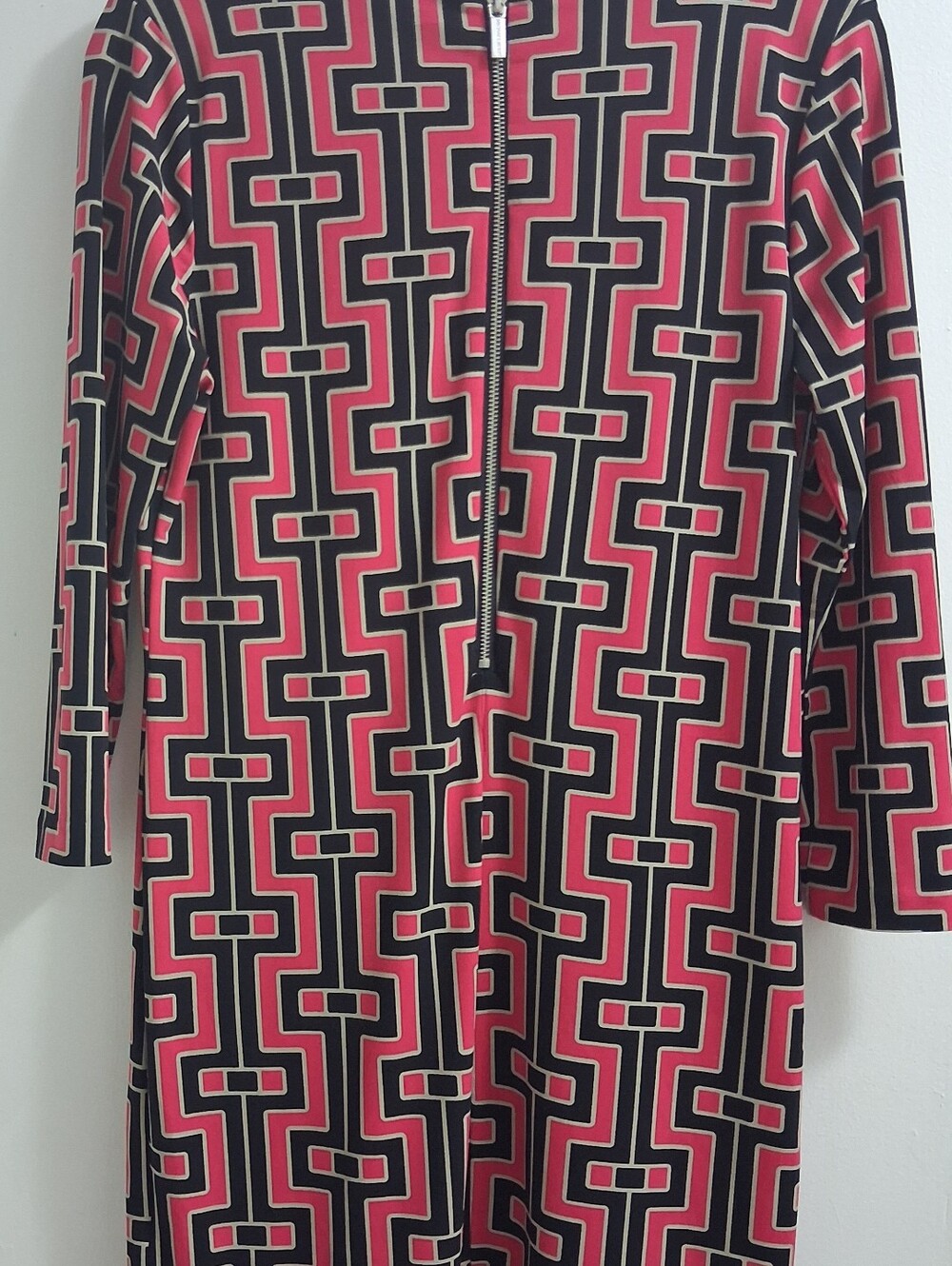 Michael Kors Pink & Black Geometric Zip-Back Long Sleeve Dress